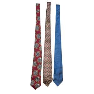 Men’s Necktie Lot of 3 | Silk & Patterned Dress Ties | Burgundy Blue Tan